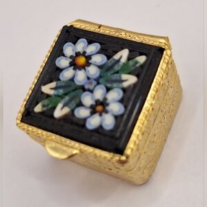 Vintage Italy Micro Mosaic Flowers Hinged Pill Box Trinket Box  Mini Under 1"